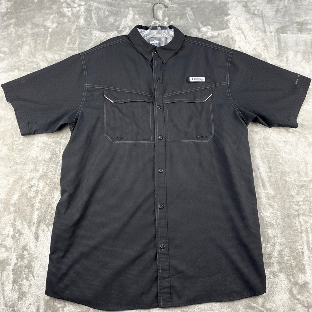 Columbia Shirt Mens L Silver Ridge Black Short Sleeve PFG Button-Down EUC